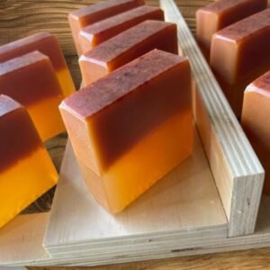 Turmeric & Honey Soap Ingredients: Glycerin, Sweet Almond Oil, Coconut Oil, Castor Oil, Jojoba Oil, Vitamin E, Lavender Essential Oil, Honey, Turmeric Powder.